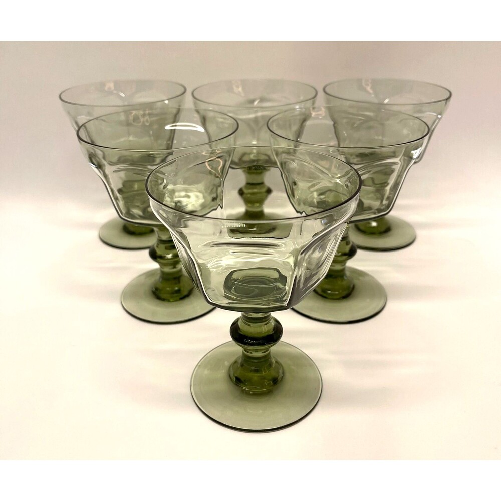 6 Vintage Lenox Crystal Antique Pale Green Champagne/Tall Sherbet Glasses-50563